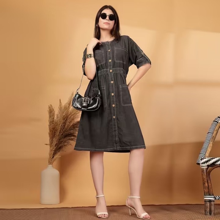 Women grey denim shirt dress