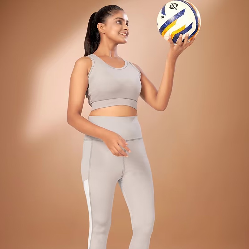 grey polyester sleeveless active wear set