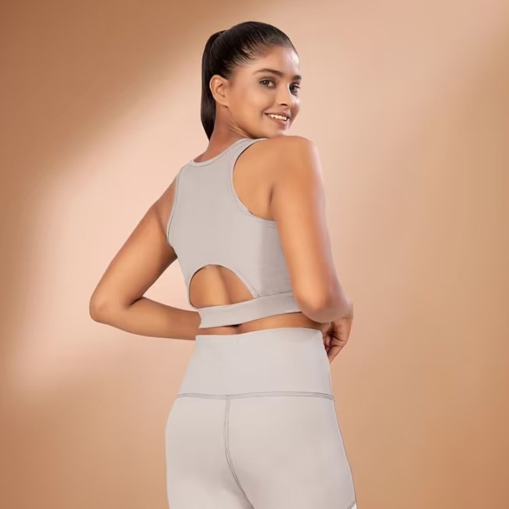 grey polyester sleeveless active wear set
